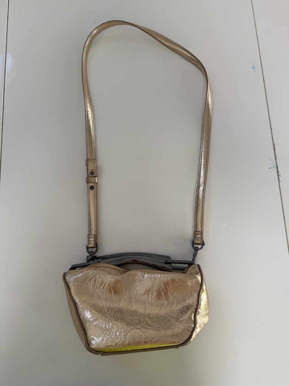 Zara Metallic Gold Crossbody Bag with Adjustable Strap